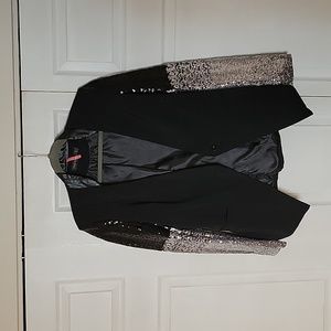Black blazer with leather collar and sequin sleeves